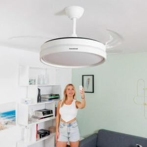 LED Ceiling Fan with 4 Retractable Blades Keteez InnovaGoods White 72 W Ø49-104 cm
